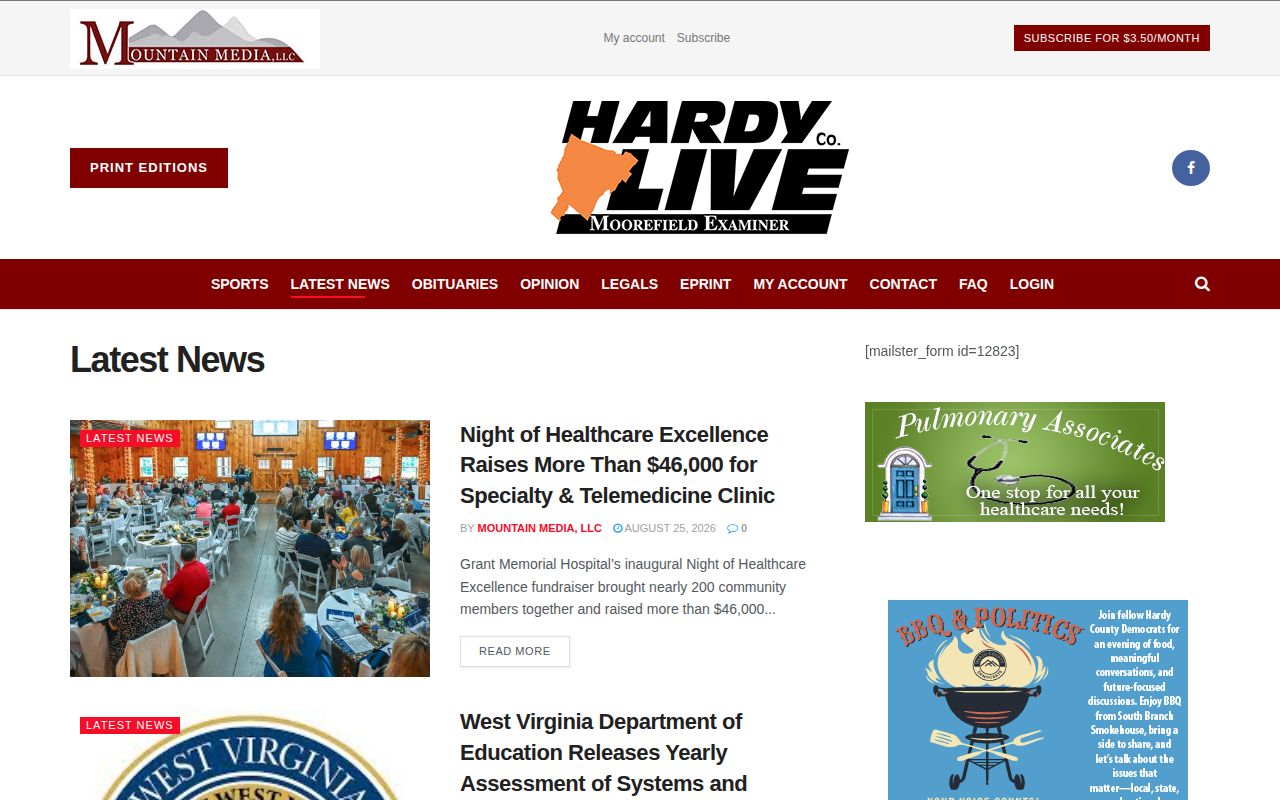 Hardy County arrest-news record source, Moorefield Examiner Breaking News index