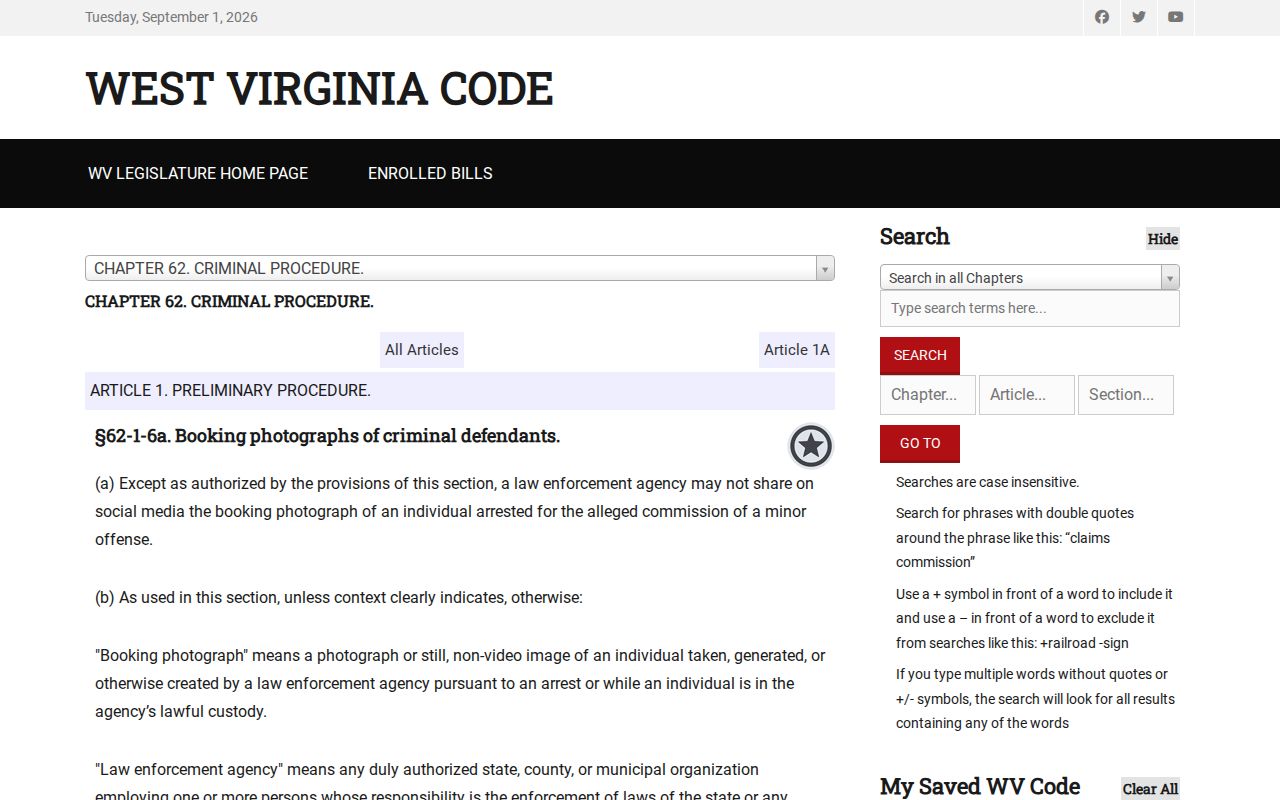 Hardy County booking-photo law on the West Virginia Code website